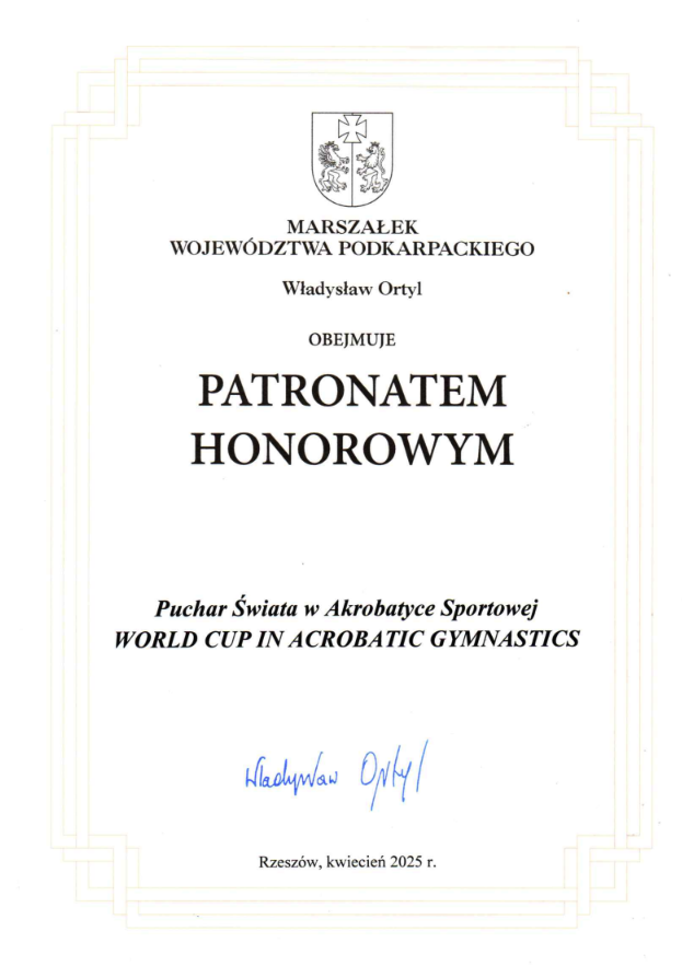 Honorowy patronat marszałka Województwa Podkarpackiego